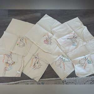 Vintage tea towels hand stitched bunny weekday